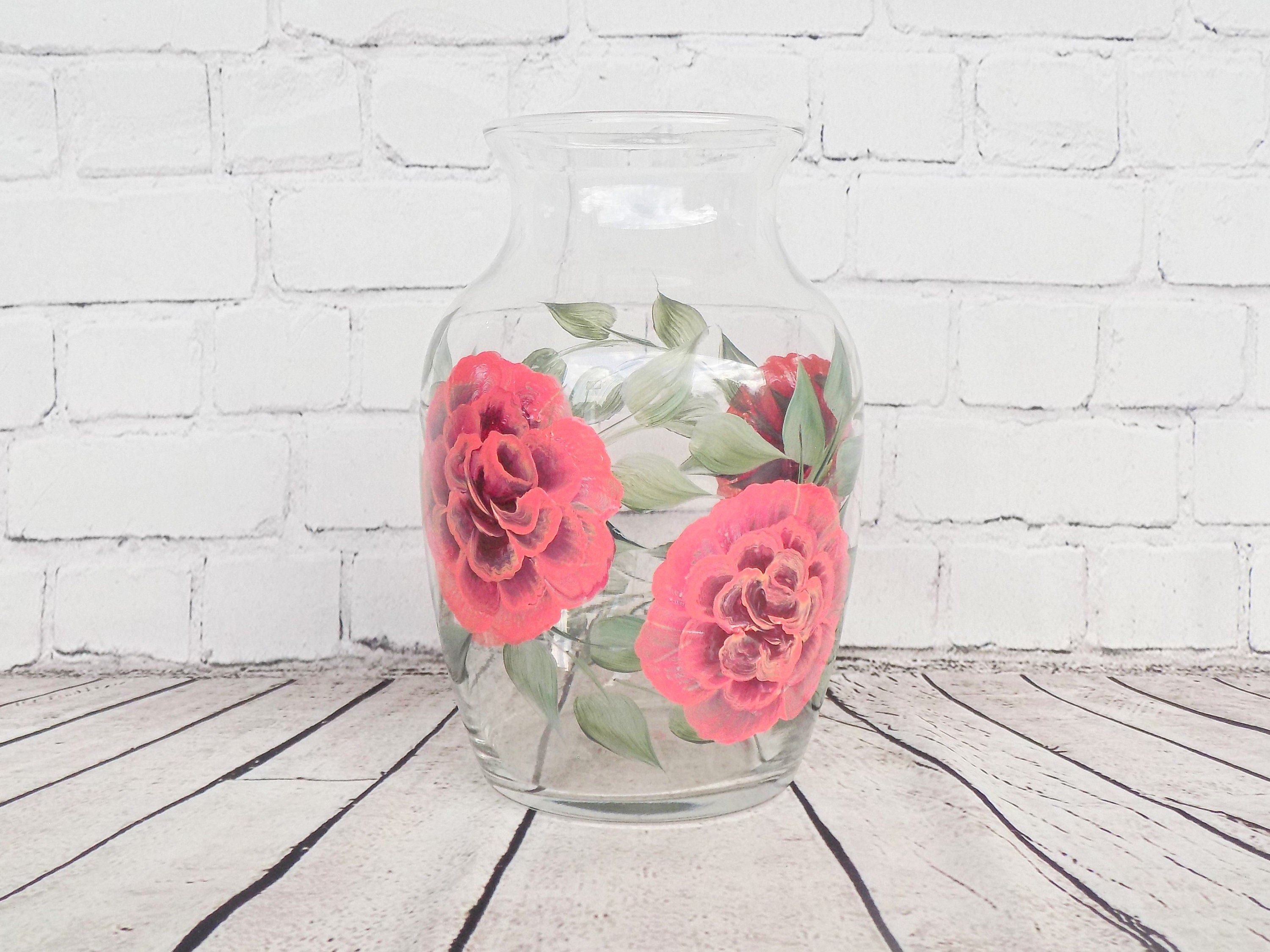 Hand Painted Coral Rose Vase Rose Table Decor Summer Floral Etsy