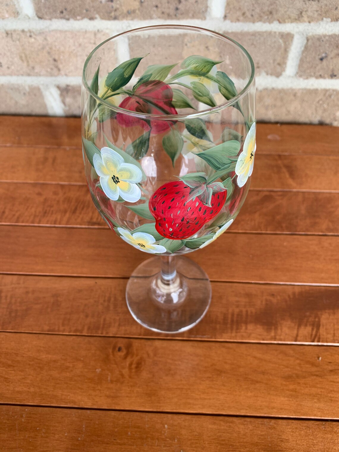 Hand Painted Red strawberry Wine Glass Yellow Flowers Painted Etsy