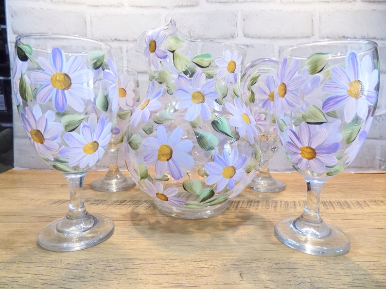 Hand Painted Daisy Glass Pitcher, Floral Pitcher, Iced Tea Pitcher, Christmas Gift for Mom, for Wife, for Grandma, Daisy Gift image 8