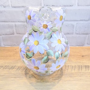 Hand Painted Daisy Glass Pitcher, Floral Pitcher, Iced Tea Pitcher, Christmas Gift for Mom, for Wife, for Grandma, Daisy Gift image 3