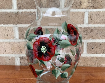 Hand Painted Red Poppy Vase for Flowers, Red Flower Vase,  Wedding Gift, Flower Gift, Mother’s Day  Gift For mom, for wife, for grandma