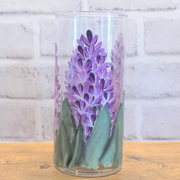 Hand Painted Hyacinth Vase, Small Cylinder Vase, Mother's Day Gift for Mom, for Wife, for Grandma, Birthday Gift for coworker, for teacher