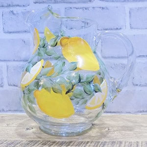 Hand Painted Lemon Pitcher, Lemonade Sun Tea Pitcher, Summer Hostess Gift, Birthday Gift for Mom, for Wife, for sister, for grandma