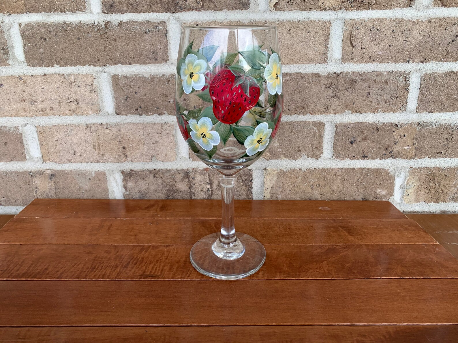 Hand Painted Red strawberry Wine Glass Yellow Flowers Painted Etsy