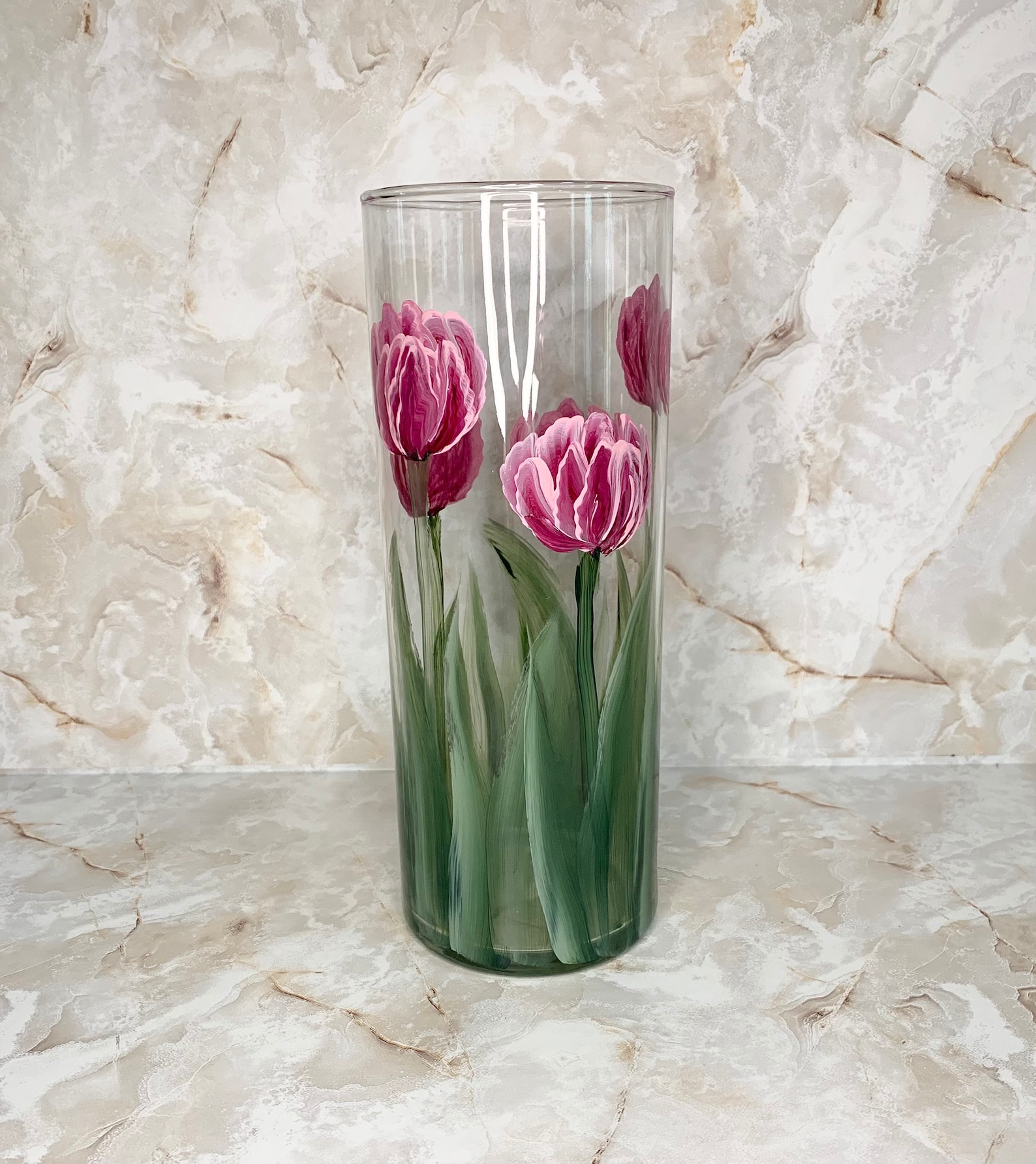 Hand Painted Tulip Vase Tulips Cylinder Vase Spring Easter Etsy