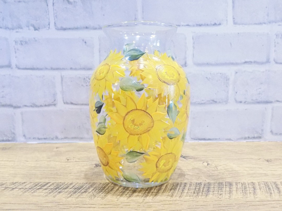 Hand Painted Sunflower Vase, Painted Floral Vase, Housewarming Gift