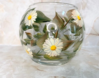 Hand Painted Glass Daisy Vase, wedding gift, housewarming gift, Birthday gift for Mom, for wife, for grandma, for sister, for daughter