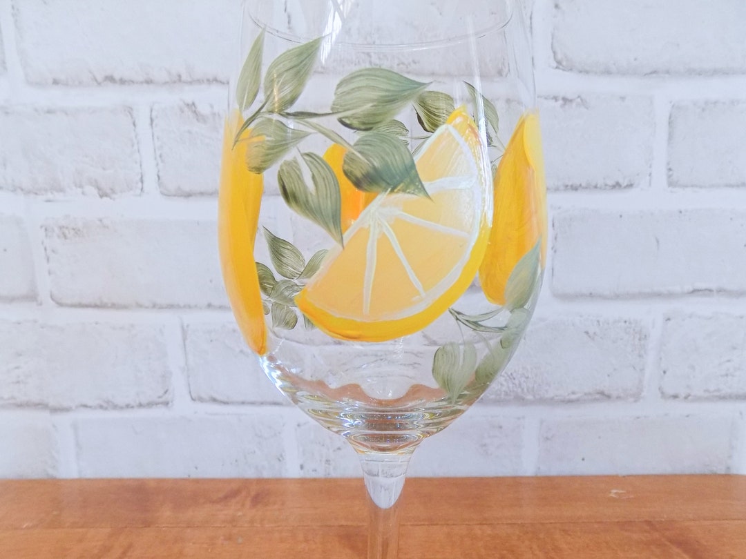 Hand Painted Lemon Wine Glass Yellow Summer Table Decor Etsy