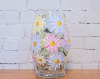 Hand Painted Daisy Vase, Floral Table Decor, Secret Santa Gift,  Christmas gift for Mom, for wife, for grandma, For Sister, For best friend