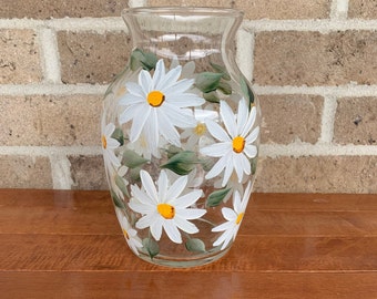 Hand Painted Daisy Vase, Painted Floral Vase, Birthday gift for Mom, for wife, for grandma, For Sister, Daisy Gift