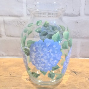 Hand Painted Blue Hydrangea Vase,  Floral Table Decor, Secret Santa Gift,  Christmas gift for Mom, for wife, for grandma, For Sister