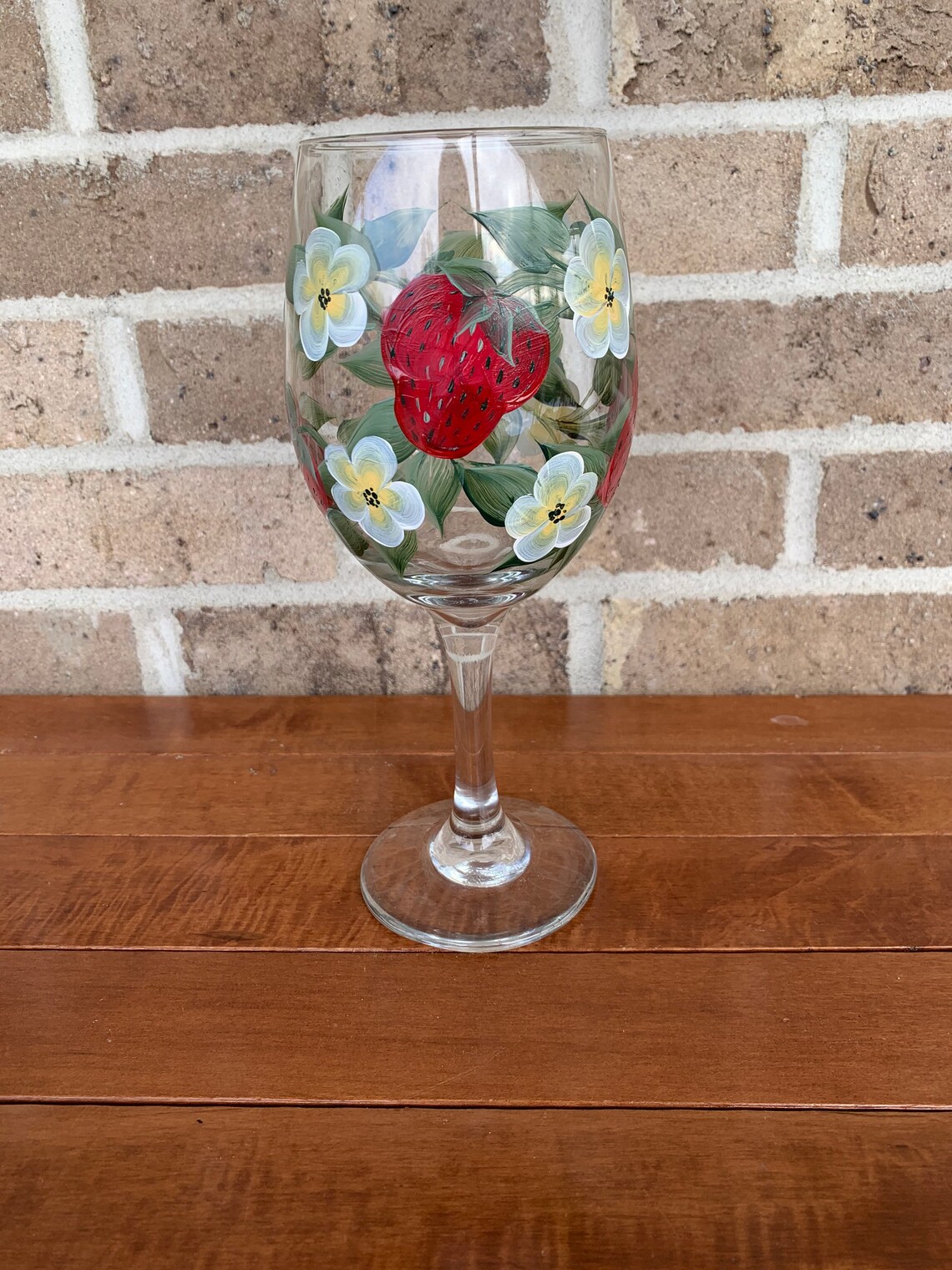 Hand Painted Red strawberry Wine Glass Yellow Flowers Painted Etsy