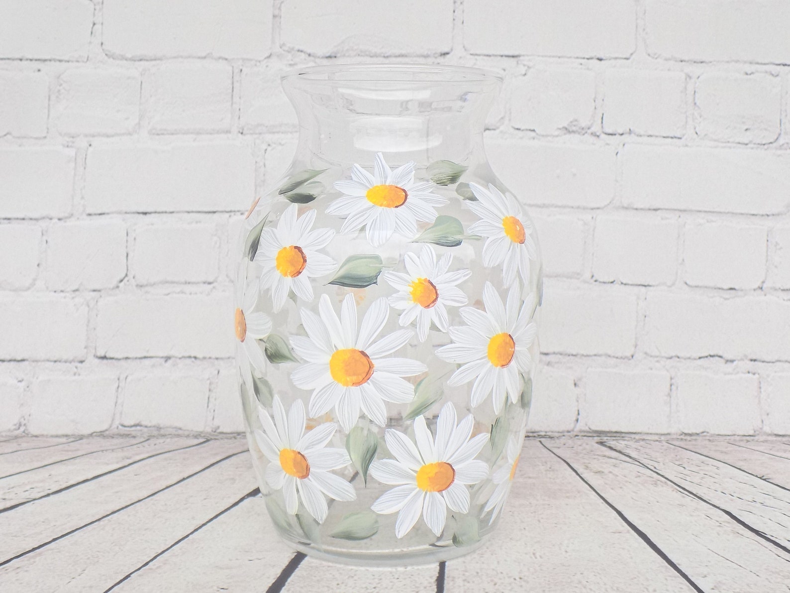 Hand Painted Daisy Vase Painted Floral Vase Birthday Gift Etsy