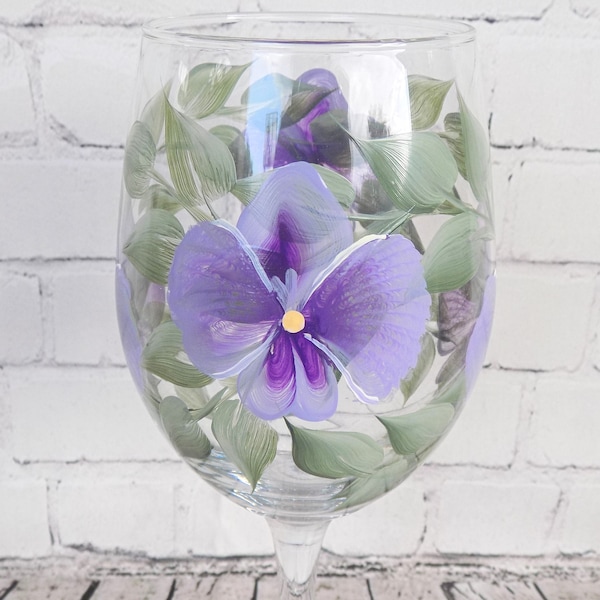 Hand Painted Purple Orchid Wine Glass, Purple Flowers Wine Glass, Mother's Day gift for Mom, for wife, for grandma, for Wine Lover