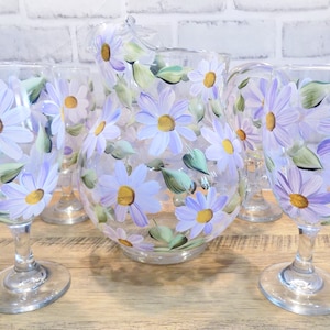 Hand Painted Daisy Glass Pitcher, Floral Pitcher, Iced Tea Pitcher, Christmas Gift for Mom, for Wife, for Grandma, Daisy Gift image 7