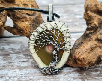 Imperial Jasper Tree of Life Necklace, Yggdrasil Necklace, Wire Wrapped Pendant, Tree Amulet, Viking Necklace