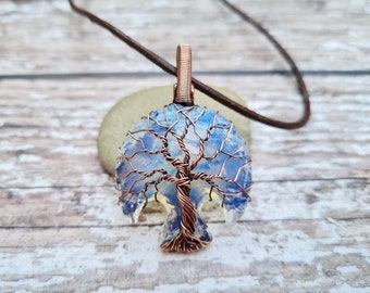 Copper and Oplaite Tree Of Life Pendant, Wire Wrapped Yggdrasil Necklace Inspired by Norse Mythology, Earth & Nature Botanical Necklace