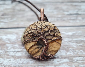 Picture Jasper Tree Of Life Necklace, Wire Wrapped Jewellery, Yggdrasil Pendant, Tree of Life Pendant, Arbor Vitae