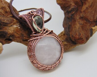 Rose Quartz Pendant - Wire Wrapped Pendant - Copper Jewellery - Pink Quartz Jewellery - Natural Quartz Necklace - Copper Anniversary