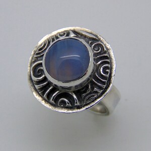 Sterling Silver Blue Lace Agate Ring Agate Jewellery Hallmarked Silver Bezel Set Blue Gemstone US Size 6 1/4 UK Size M image 3