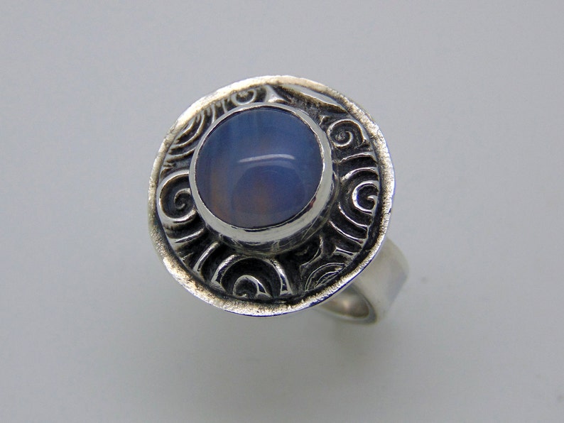 Sterling Silver Blue Lace Agate Ring Agate Jewellery Hallmarked Silver Bezel Set Blue Gemstone US Size 6 1/4 UK Size M image 3