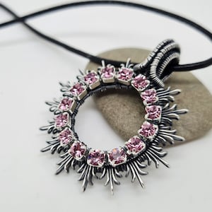 Purple Open Circle Necklace, Crystal Circle Necklace, Wire Wrapped Jewellery, Sunburst Pendant, Karma Necklace, Sentimental Jewellery Gift