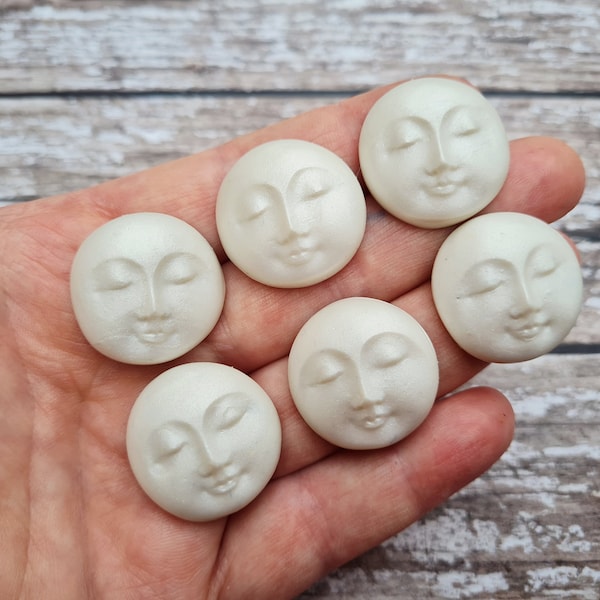 One Pearlescent 25mm Sleeping Moon Goddess Face, Paper Craft Embellishments, Soutache Bead Embezzlement, 3D Decorative Faces