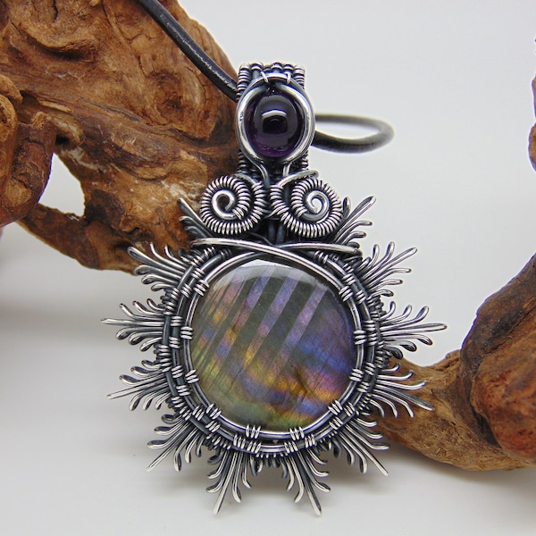 Purple Labradorite Pendant - Wire Wrapped Jewellery - Filigree Jewellery - Sunburst Necklace - Amethyst Jewellery  - Filigree Pendant