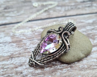 Violet Crystal Pendant, Cut Glass Crystal Necklace, Wire Wrapped Jewellery, European Crystal Jewellery, Sparkle Pendant