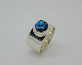 Sterling Silver Abalone Ring, Minimalist Style Band Ring, US Size 7, UK Size N