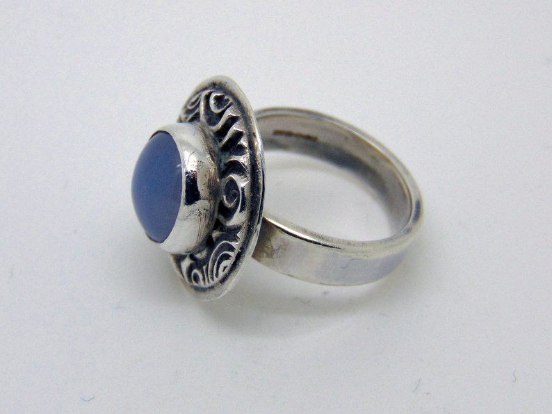 Sterling Silver Blue Lace Agate Ring Agate Jewellery Hallmarked Silver Bezel Set Blue Gemstone US Size 6 1/4 UK Size M image 4