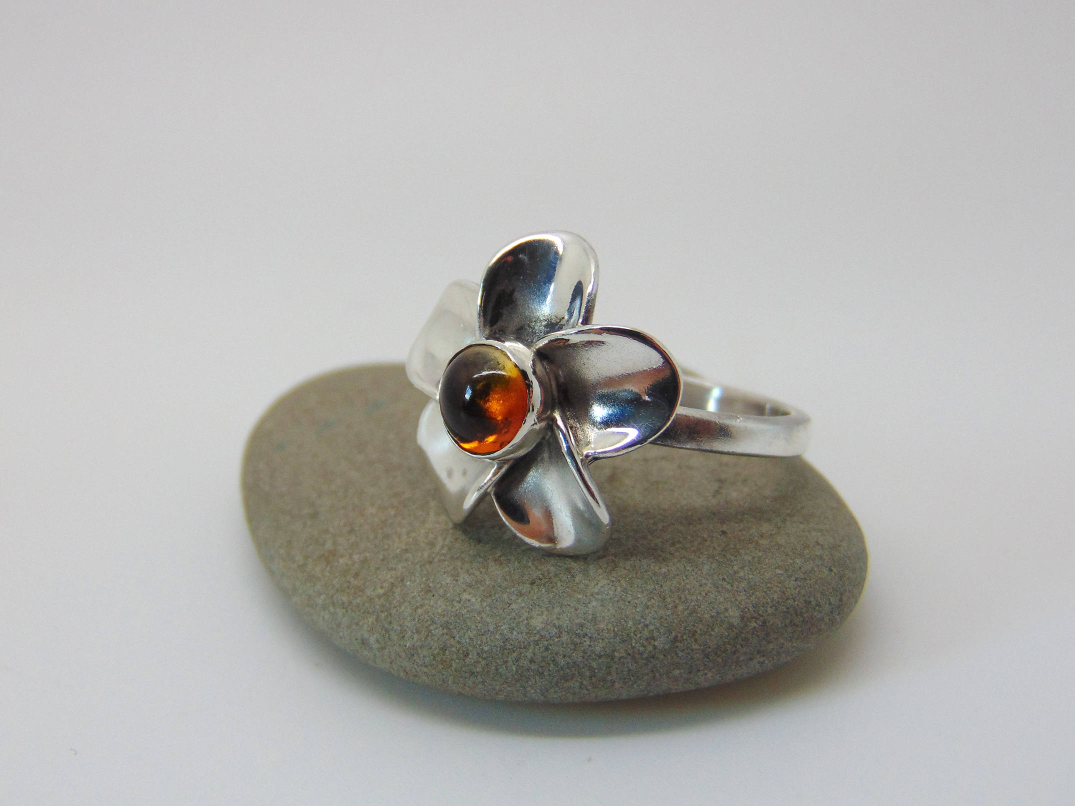 Bague Cocktail En Argent 925 Sertie D'une Pierre - Taille 55, Style Fleur, Pierre Turquoise Ou Citrine