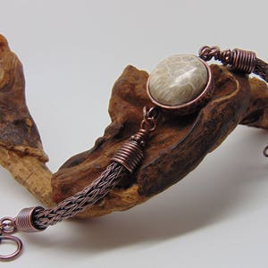 Fossil Coral Bracelet, Viking Knit, Wire Wrapped Jewellery, Copper Anniversary