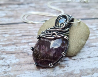 Dog Tooth Amethyst Wire Wrapped Pendant, February Birthstone Necklace, Natural Stone, Handcrafted One of a Kind Jewellery, Purple Gemstone