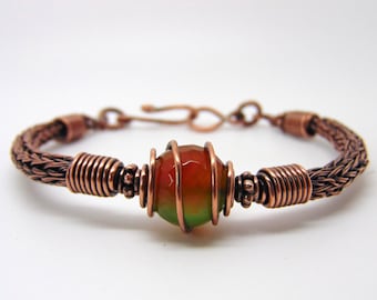 Agate Wire Wrapped Bracelet, Viking Knit Bangle, Agate Jewellery