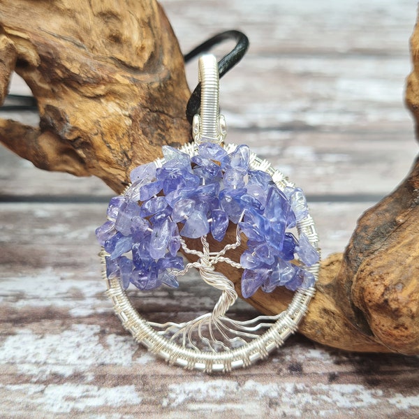 Tanzanite Tree of Life Pendant, Yggdrasil Pendant, Wire Wrapped Jewellery, Blue Tanzanite Necklace, Norse Jewellery, Tree Amulet