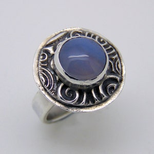 Sterling Silver Blue Lace Agate Ring Agate Jewellery Hallmarked Silver Bezel Set Blue Gemstone US Size 6 1/4 UK Size M image 2