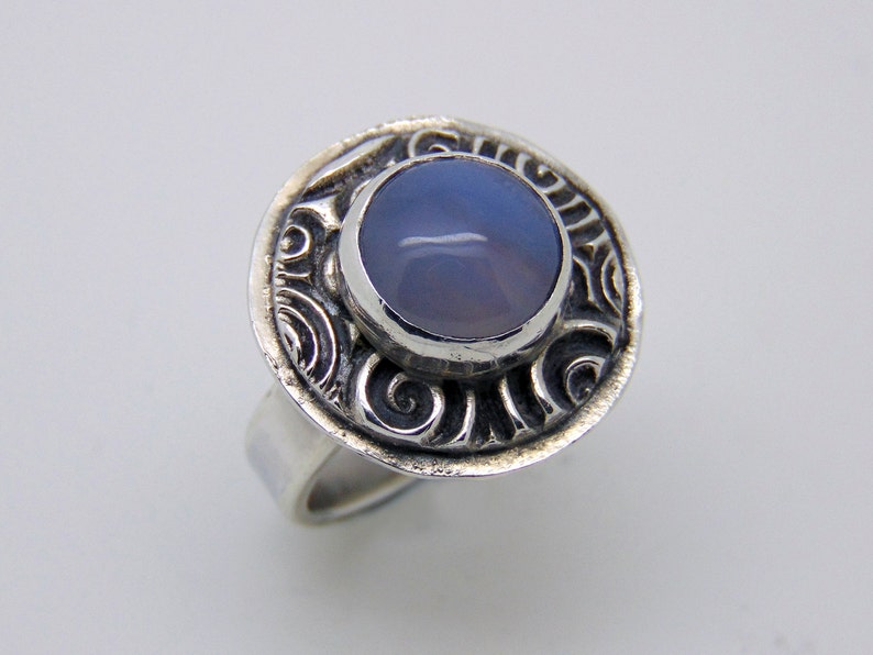 Sterling Silver Blue Lace Agate Ring Agate Jewellery Hallmarked Silver Bezel Set Blue Gemstone US Size 6 1/4 UK Size M image 2