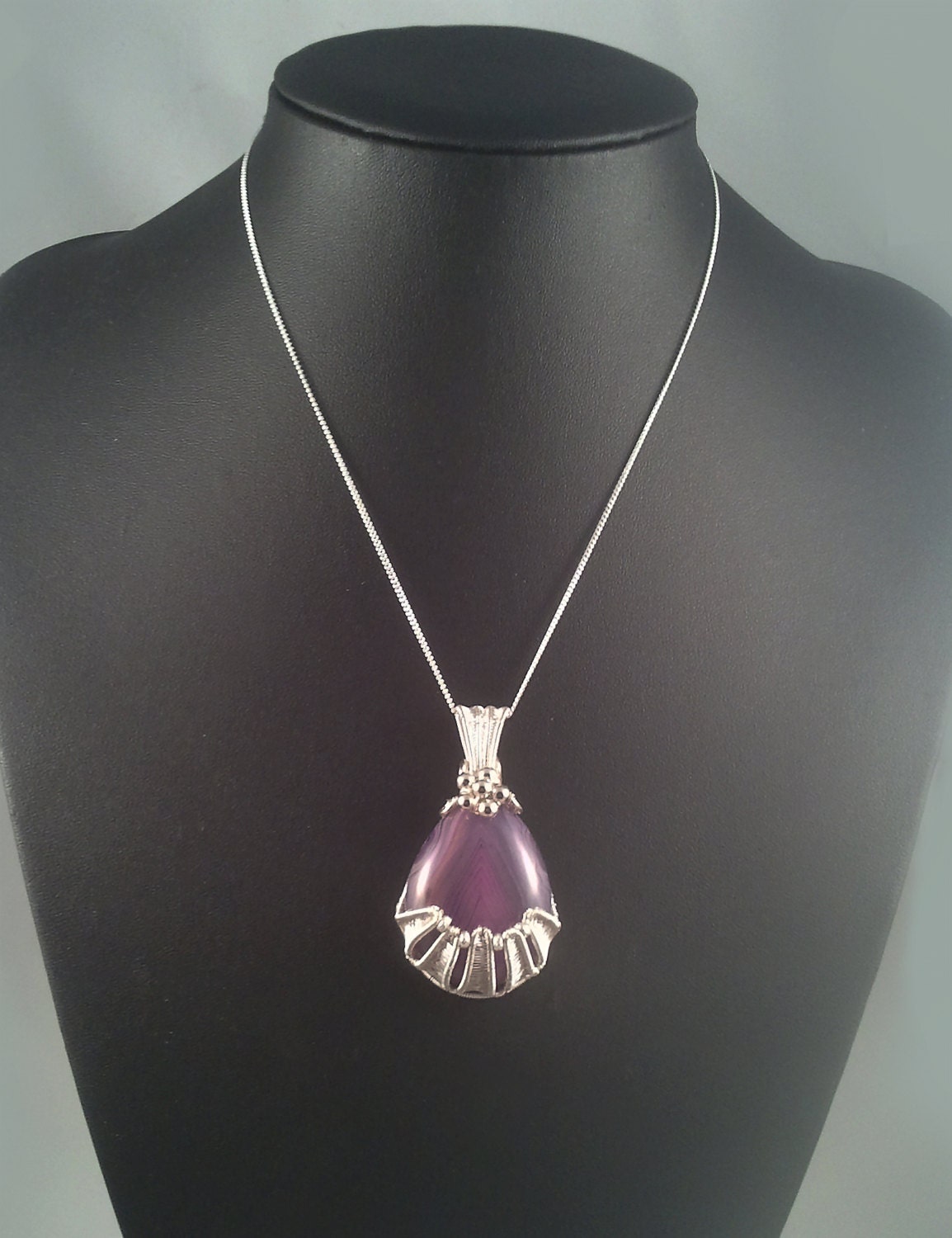 Wire Wrapped Pendant Purple Stripe Agate Pear Shaped | Etsy