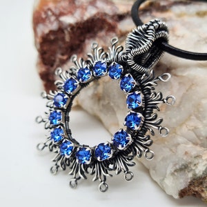 Open Circle Necklace, Crystal Circle Necklace, Wire Wrapped Jewellery, Sunburst Pendant, Karma Necklace, Sentimental Jewellery Gift