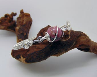 Rhodonite Bangle  - Wire Wrapped Jewellery Handmade - Woven Bangle - Rhodonite Bracelet - Pink Stone Jewellery