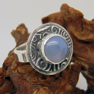 Sterling Silver Blue Lace Agate Ring Agate Jewellery Hallmarked Silver Bezel Set Blue Gemstone US Size 6 1/4 UK Size M image 1