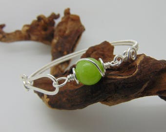 Green Quartzite Bracelet, Wire Wrapped Jewellery, Green Stone Bangle