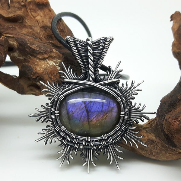 Purple Labradorite Pendant - Wire Wrapped Jewellery - Sunburst Necklace - Filigree Pendant - Statement Necklace