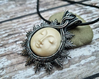 Goddess Pendant, Celestial Jewellery, Selene Goddess, Wire Wrapped Jewellery, Sleeping Moon Goddess Necklace, Spiritual Jewellery