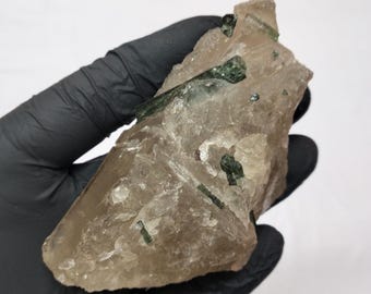 Seltener brasilianischer Rauchquarz mit Grüner Turmalin - Dual Power Kristall!