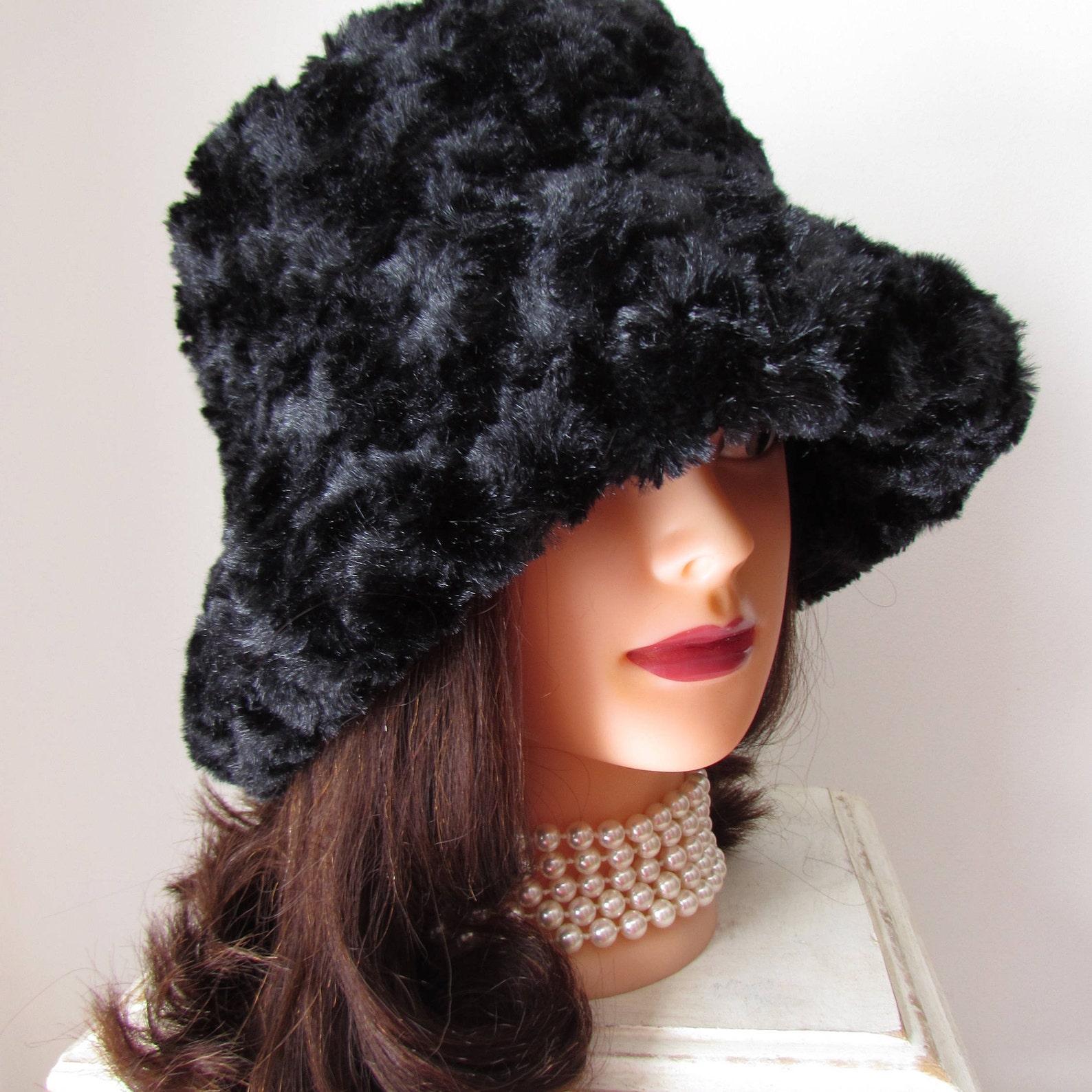 Women's Faux Fur Bucket Hat Black One Size Fits Most Etsy