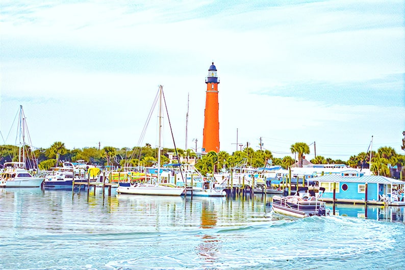Ponce Inlet Marina Lighthouse Boating on Intracoastal, Florida 8.5x11