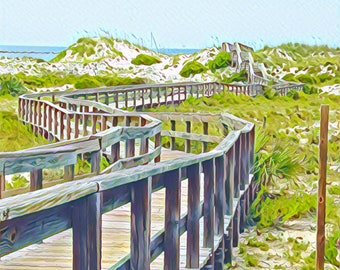 Smyrna Dunes-Ponce Inlet Rustic Wooden Boardwalk Beach Walkover, Coastal Florida Wall Nature Photo Art Print  Landscape Decor Gifts Ocean
