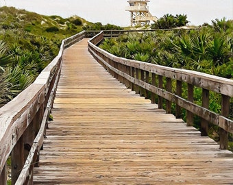 Ponce Inlet - New Smyrna Beach Lifeguard Rescue Station, Florida 8x10 5x7 Wall Photo Art Print Coastal Decor Gifts Ocean Watercolor Artwork